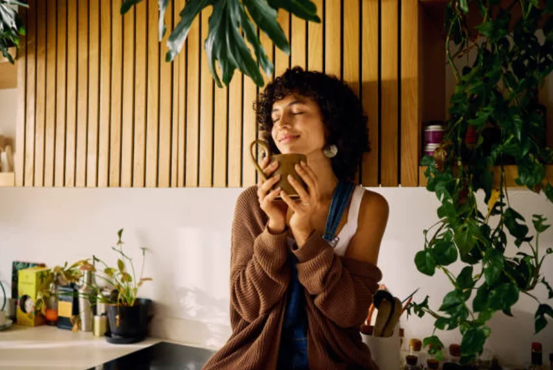 HSPの女性がマグカップを手にリラックスする様子